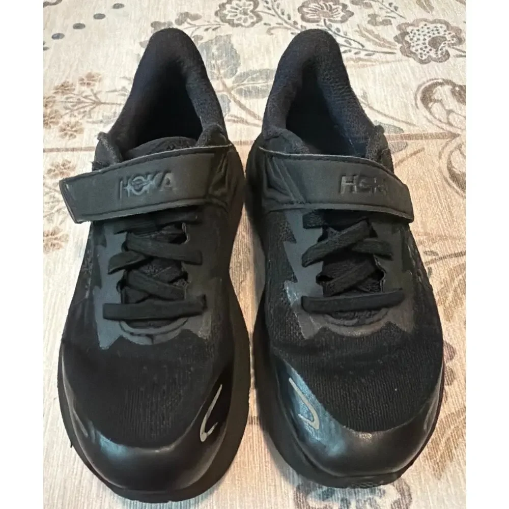 HOKA Kids Clifton 10 Black Stretch Lace Running Shoes Size 12 Little Kid